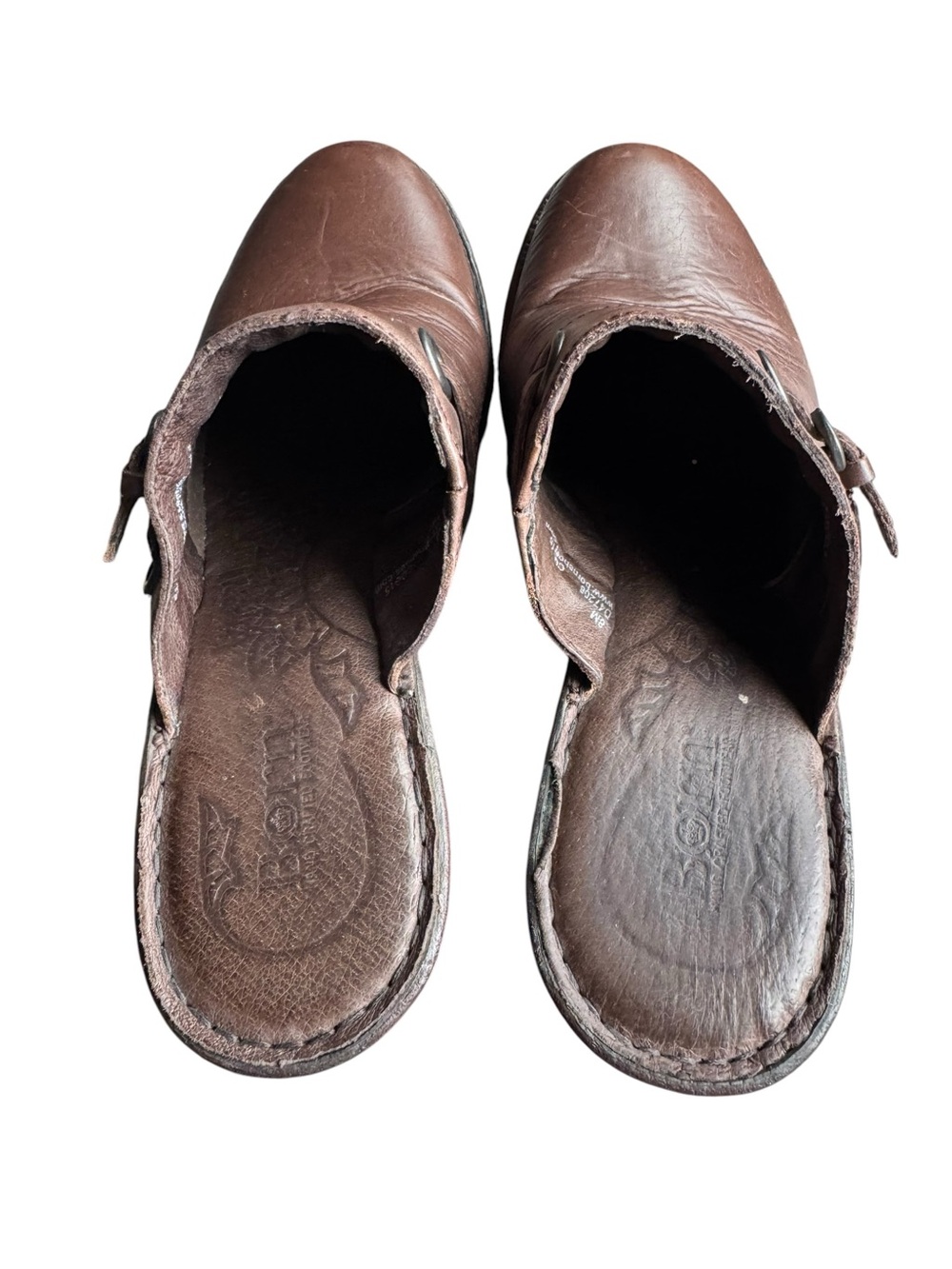 Børn Brown Leather Platform Clog Mules Women’s Size 8 Boho Comfort Heels - Picture 5 of 7